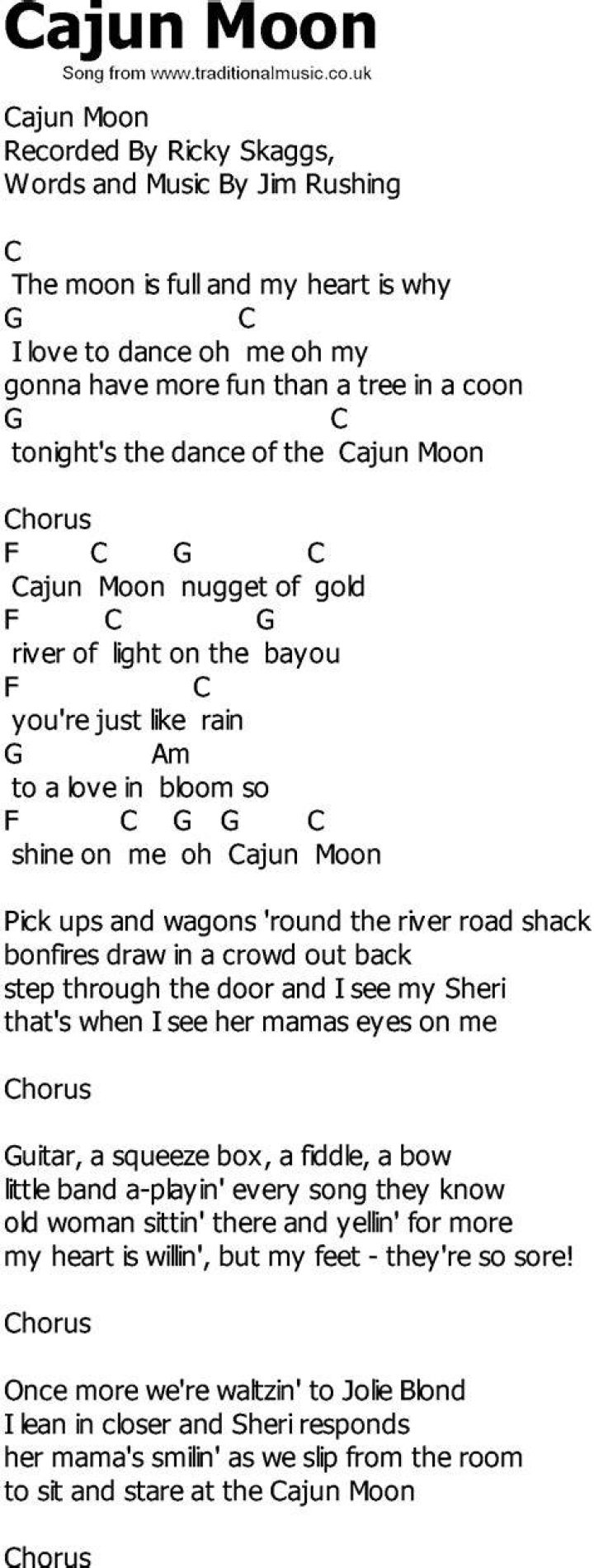 Cajun song lyrics