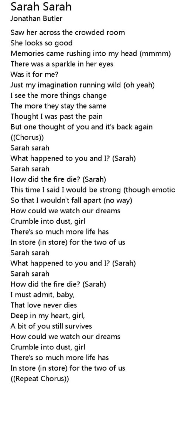 For sarah lyrics