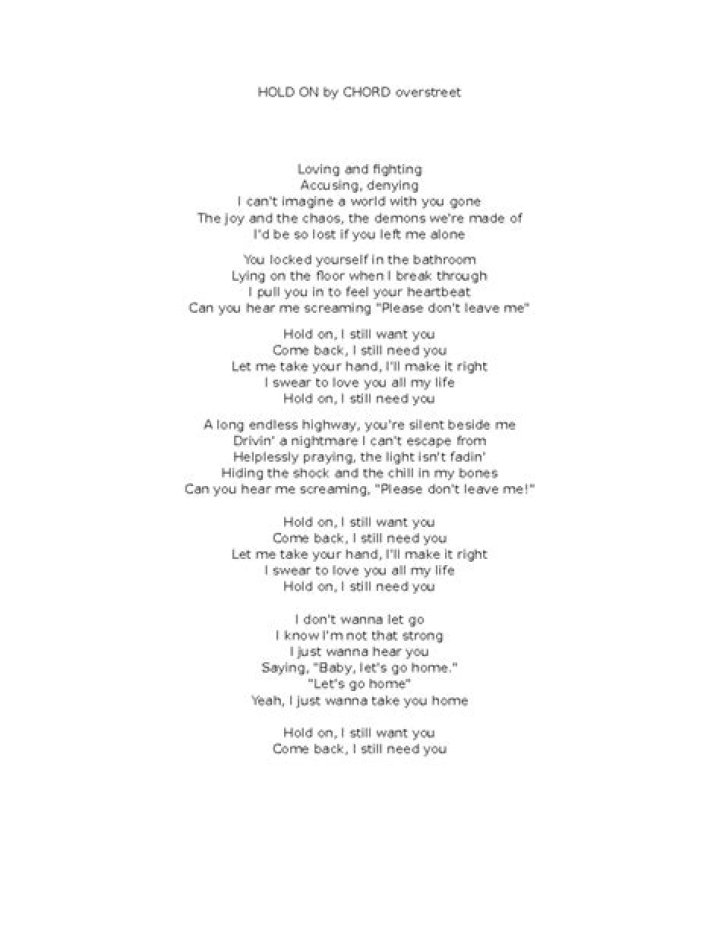Hold on by overstreet lyrics