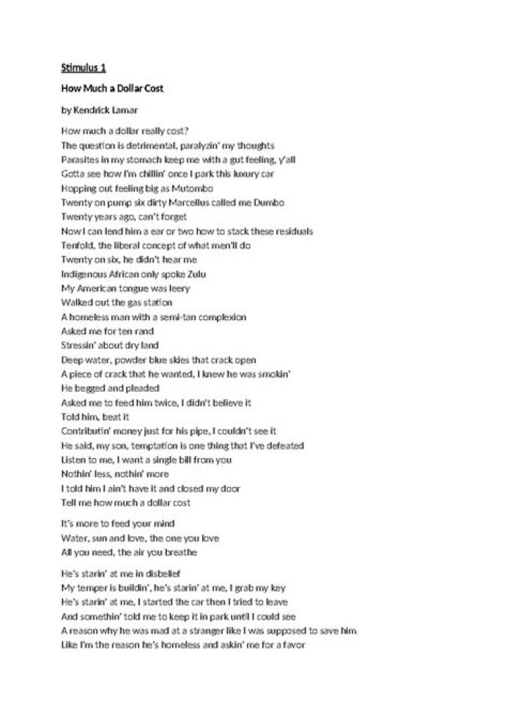 How much a dollar cost kendrick lamar (clean) lyrics