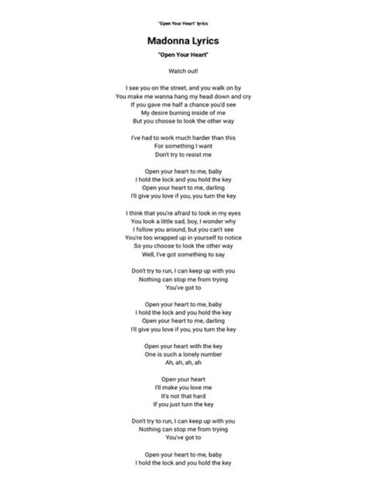 Open your heart to me lyrics