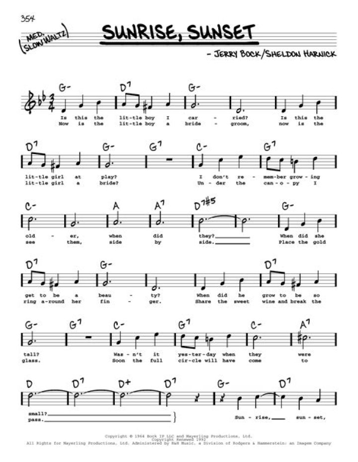 Sunrise sunset lyrics