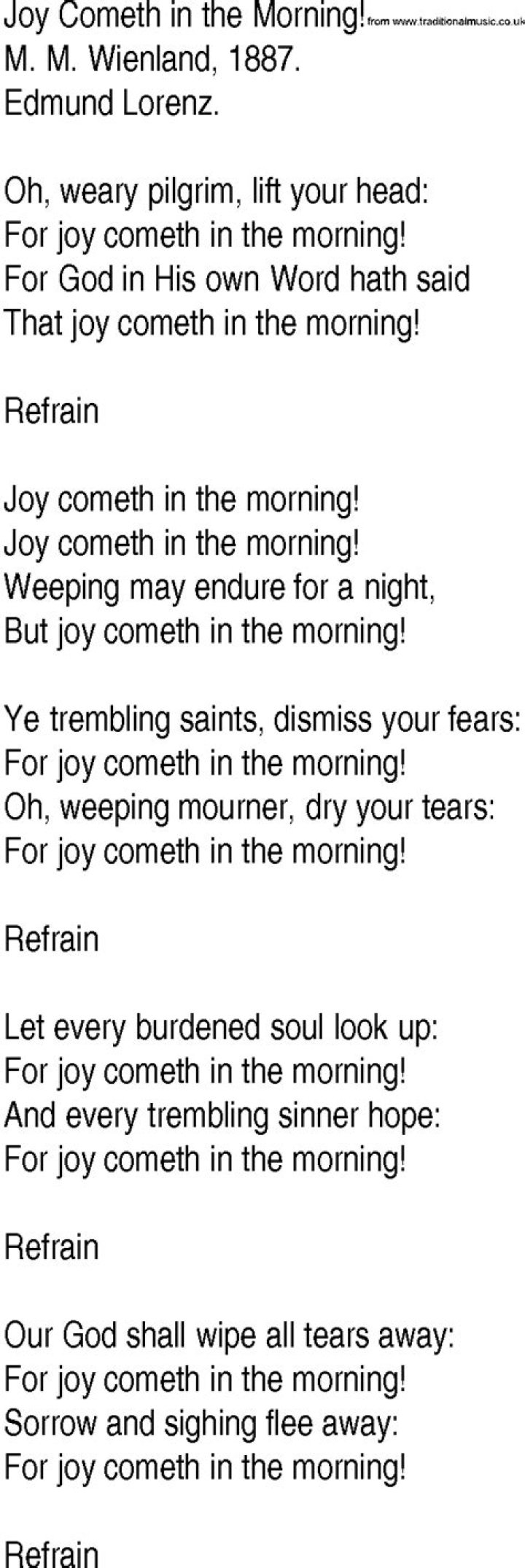 To the song joy comes in the morning lyrics