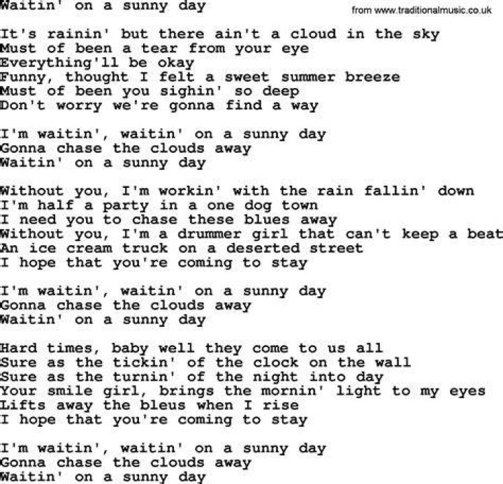 Waiting for a sunny day lyrics